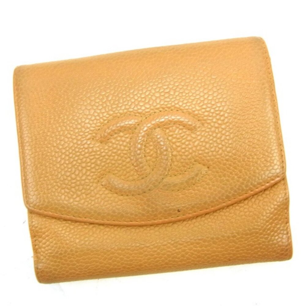Chanel Wallet Purse Folding wallet COCO Beige Woman Authentic Used Y6205